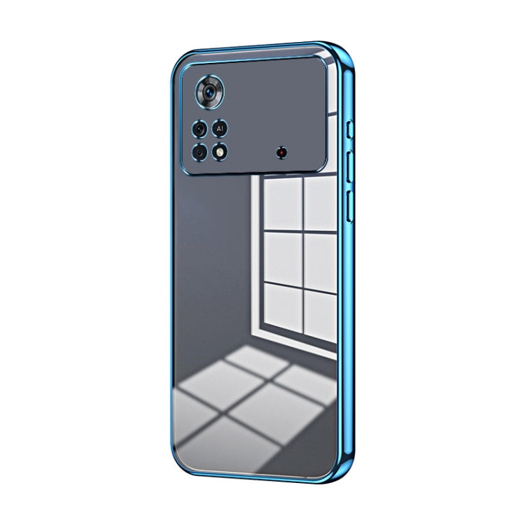 For Xiaomi Poco X4 Pro 5G Transparent Plating Fine Hole Phone Case(Blue) - Xiaomi Cases by PMC TechLife | Online Shopping South Africa | PMC TechLife