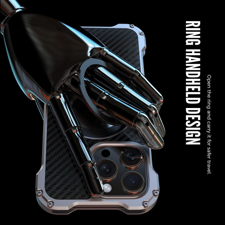 For iPhone 16 Pro R-JUST RJ51-1 Hollow Rotating Holder MagSafe Magnetic Metal Phone Case(Silver Grey) - free shipping - PMC Jewellery - Order now!