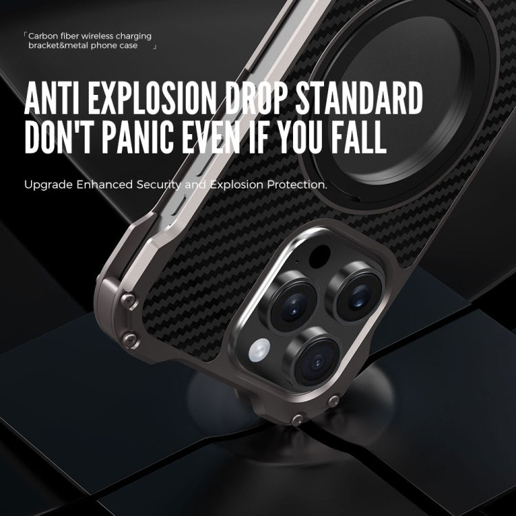 For iPhone 16 Pro R-JUST RJ51-1 Hollow Rotating Holder MagSafe Magnetic Metal Phone Case(Silver Grey) - free shipping - PMC Jewellery - Order now!