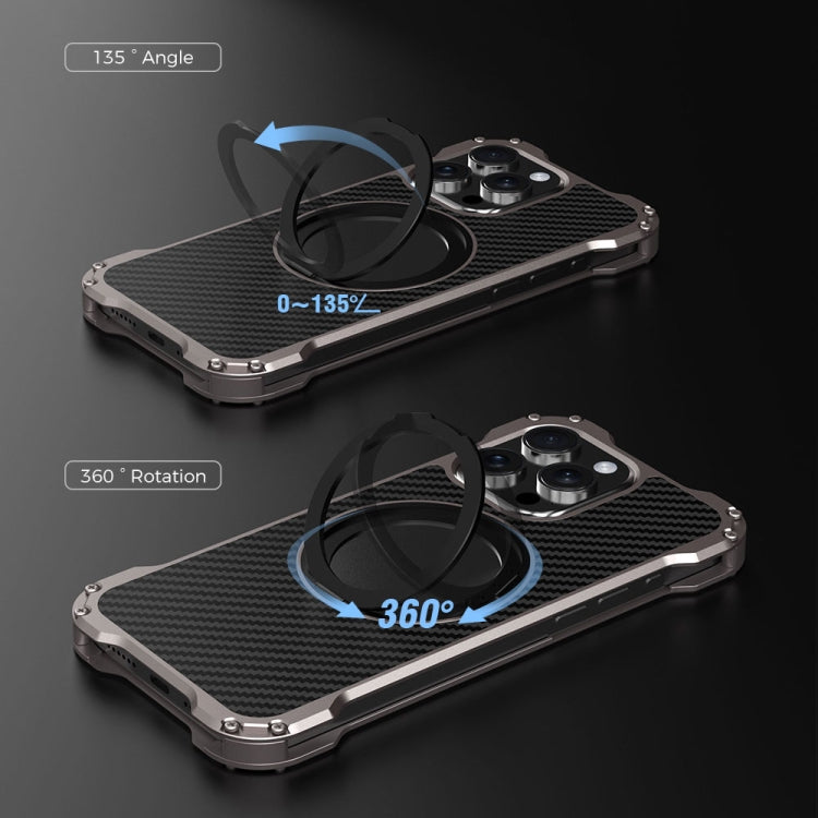 For iPhone 13 Pro R-JUST RJ51-1 Hollow Rotating Holder MagSafe Magnetic Metal Phone Case(Silver Grey) - iPhone 13 Pro Cases by R-JUST | Online Shopping South Africa | PMC TechLife | Buy Now Pay Later Mobicred