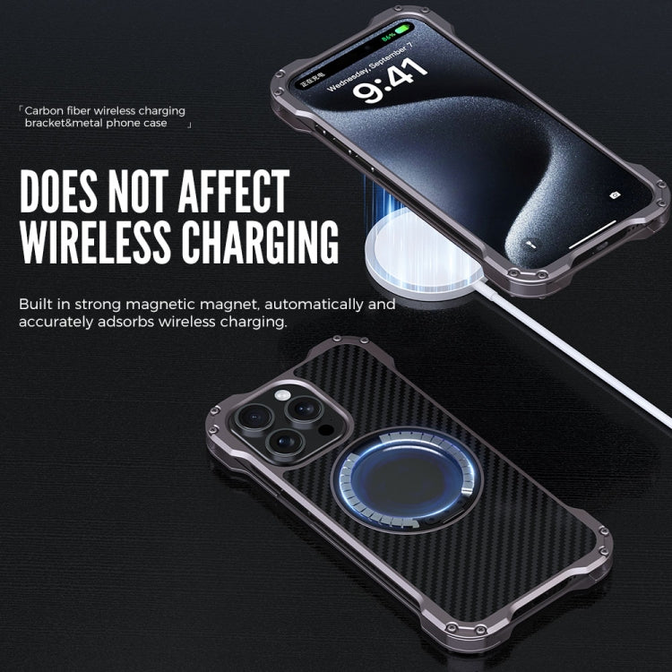 For iPhone 16 Pro R-JUST RJ51-1 Hollow Rotating Holder MagSafe Magnetic Metal Phone Case(Silver Grey) - free shipping - PMC Jewellery - Order now!