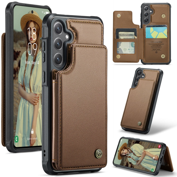 For Samsung Galaxy S24 5G CaseMe C22 PC+TPU Business Style RFID Anti-theft Leather Phone Case(Brown) - free shipping - PMC Jewellery - Order now!