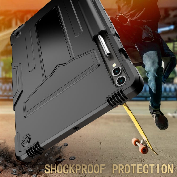 For Samsung Galaxy Tab S9 FE+ / S9+ T Holder Robot Silicone Hybrid PC Tablet Case(Black) - Galaxy Tab S9+ Cases by PMC TechLife | Online Shopping South Africa | PMC TechLife