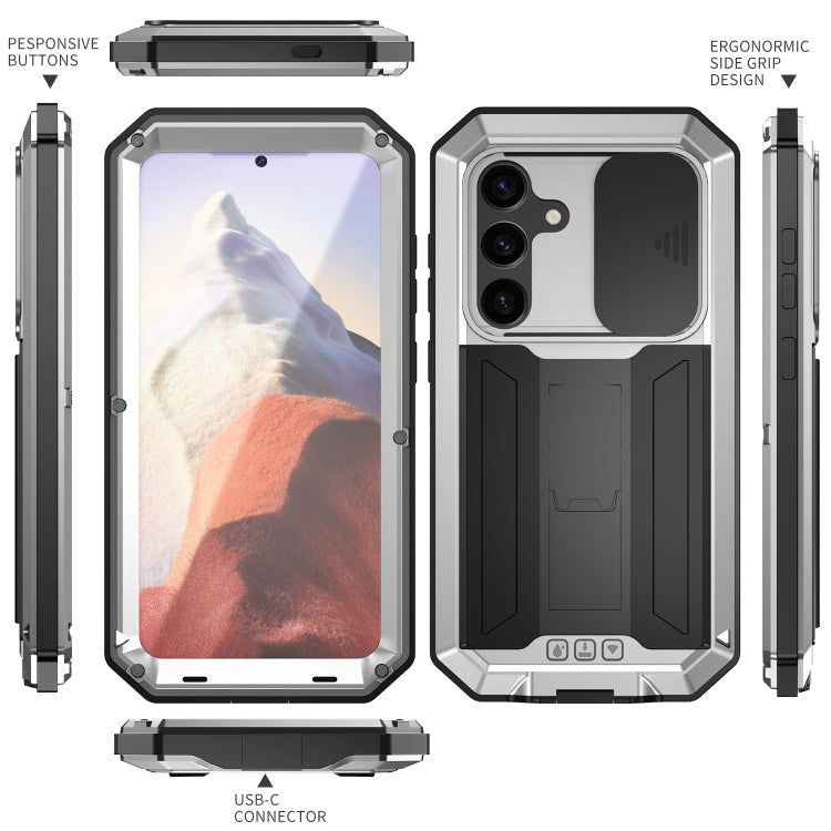 For Samsung Galaxy S24 5G R-JUST Sliding Camera Life Waterproof Holder Phone Case(Silver) - free shipping - PMC TechLife - Order now!