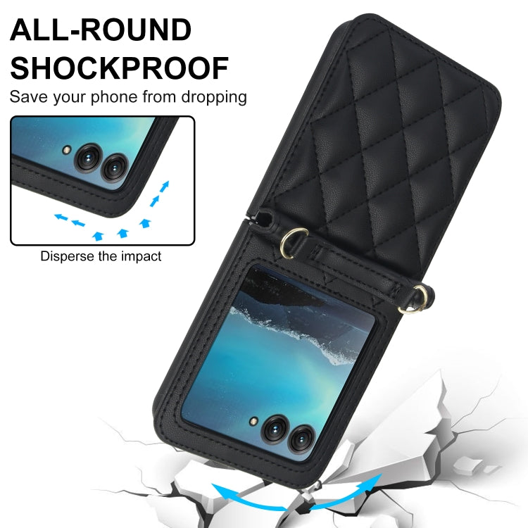 For Motorola Razr 40 Ultra Rhombic Texture Phone Case with Long & Short Lanyard(Black) - Motorola Cases by PMC TechLife | Online Shopping South Africa | PMC TechLife | Buy Now Pay Later Mobicred