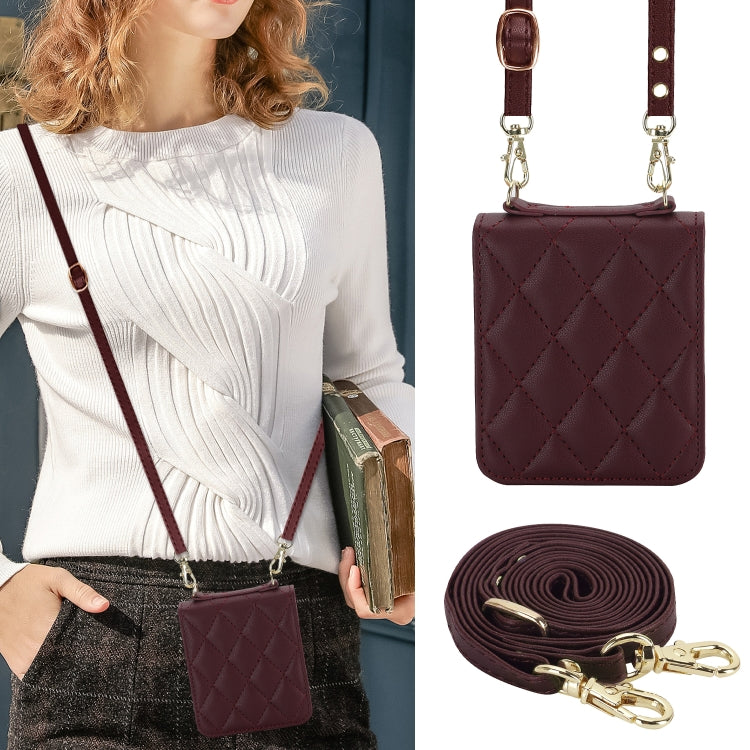 For Motorola Razr 40 Ultra Rhombic Texture Phone Case with Long & Short Lanyard(Wine Red) - Motorola Cases by PMC TechLife | Online Shopping South Africa | PMC TechLife | Buy Now Pay Later Mobicred