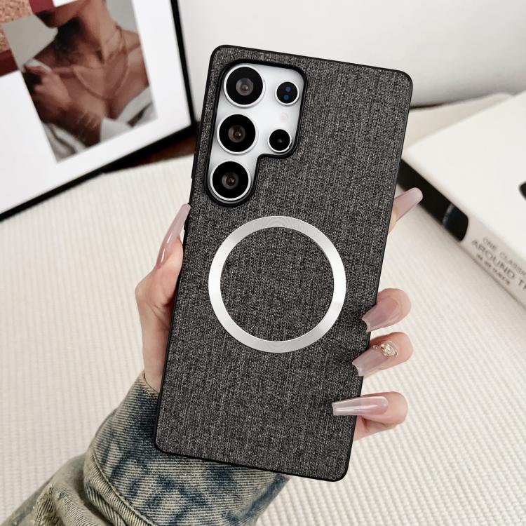 For Samsung Galaxy S25 Ultra 5G Magsafe Magnetic Ring Cloth Texture Phone Case(Grey) - Galaxy S25 Ultra 5G Cases by PMC TechLife | Online Shopping South Africa | PMC TechLife | Buy Now Pay Later Mobicred
