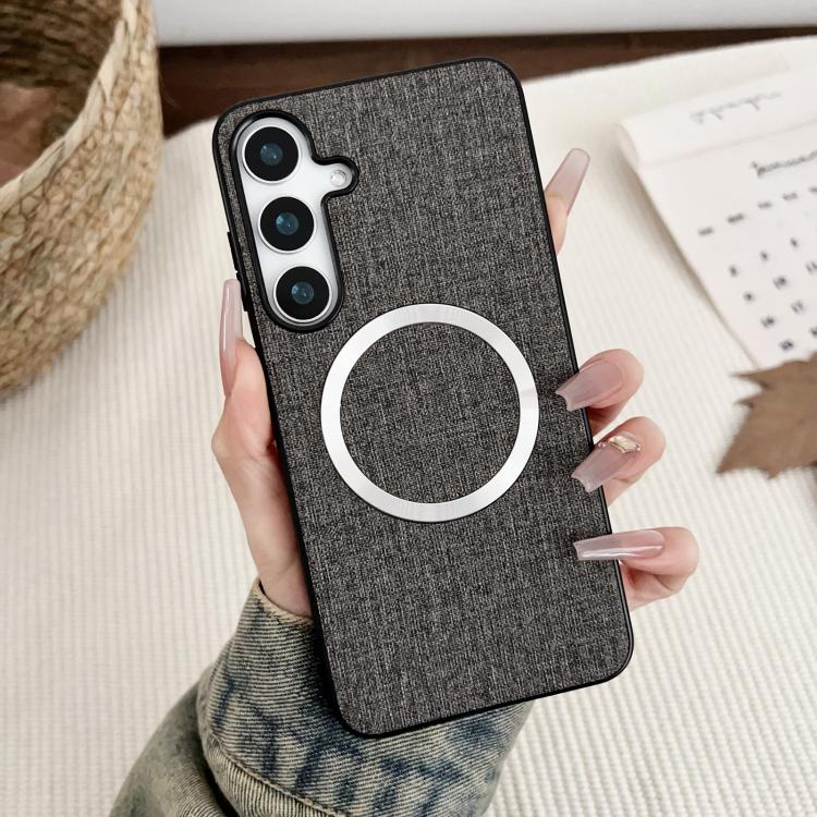 For Samsung Galaxy S25+ 5G Magsafe Magnetic Ring Cloth Texture Phone Case(Grey) - Galaxy S25+ 5G Cases by PMC TechLife | Online Shopping South Africa | PMC TechLife | Buy Now Pay Later Mobicred