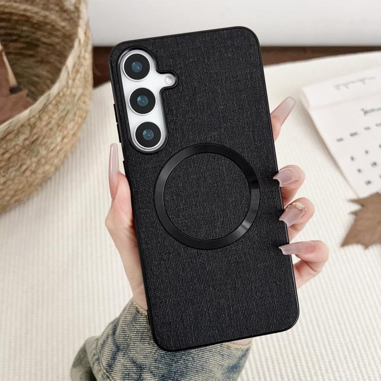 For Samsung Galaxy S25 5G Magsafe Magnetic Ring Cloth Texture Phone Case(Black) - Galaxy S25 5G Cases by PMC TechLife | Online Shopping South Africa | PMC TechLife | Buy Now Pay Later Mobicred