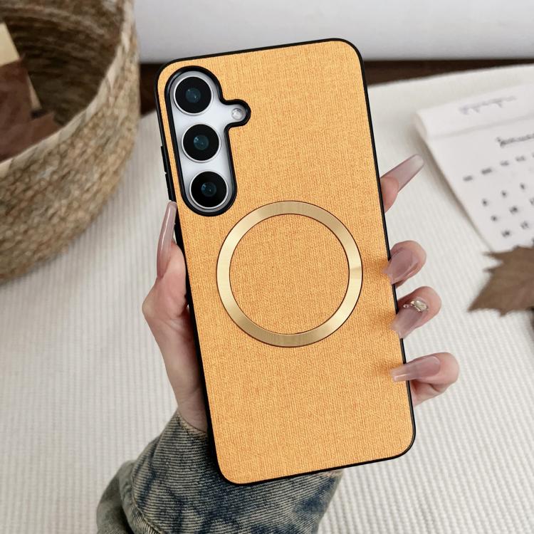 For Samsung Galaxy S25 5G Magsafe Magnetic Ring Cloth Texture Phone Case(Orange) - Galaxy S25 5G Cases by PMC TechLife | Online Shopping South Africa | PMC TechLife | Buy Now Pay Later Mobicred