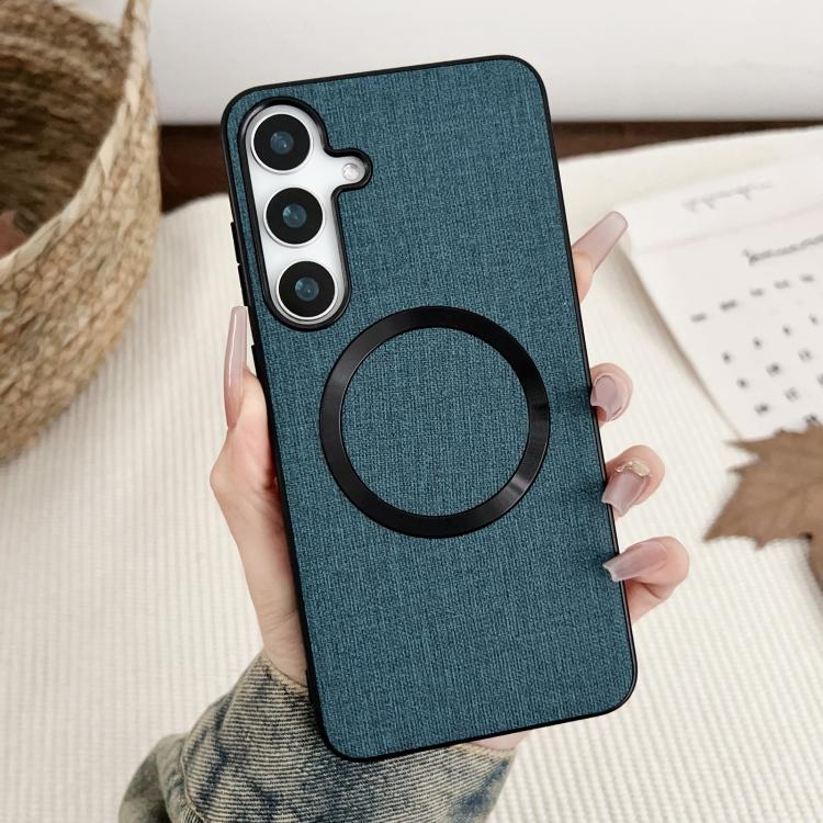 For Samsung Galaxy S25 5G Magsafe Magnetic Ring Cloth Texture Phone Case(Blue) - Galaxy S25 5G Cases by PMC TechLife | Online Shopping South Africa | PMC TechLife | Buy Now Pay Later Mobicred