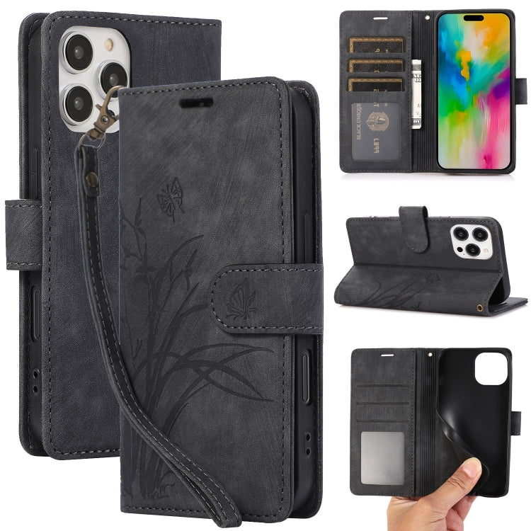 For iPhone 16 Pro Max Orchid Butterfly Embossed Leather Phone Case(Black) - free shipping - PMC TechLife - Order now!