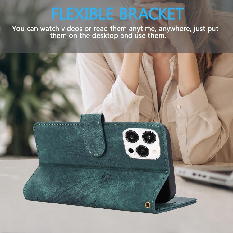 For iPhone 16 Pro Orchid Butterfly Embossed Leather Phone Case(Green) - iPhone 16 Pro Cases by PMC TechLife | Online Shopping South Africa | PMC TechLife | Buy Now Pay Later Mobicred