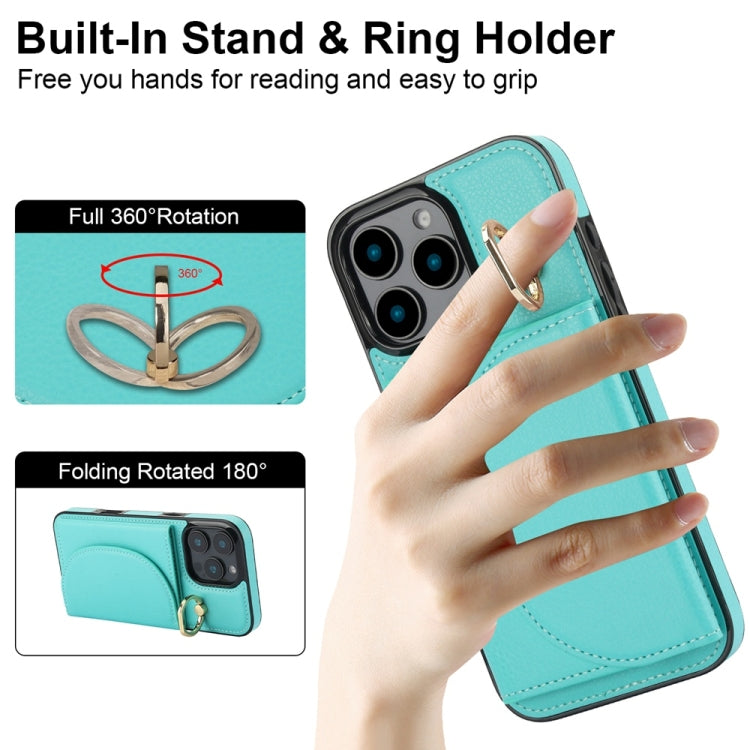 For iPhone 16 Pro Max YM007 Ring Holder Card Bag Skin Feel Phone Case(Green) - iPhone 16 Pro Max Cases by PMC TechLife | Online Shopping South Africa | PMC TechLife | Buy Now Pay Later Mobicred