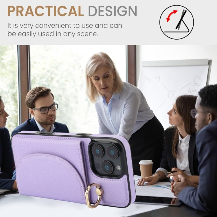 For iPhone 16 Pro YM007 Ring Holder Card Bag Skin Feel Phone Case(Purple) - iPhone 16 Pro Cases by PMC TechLife | Online Shopping South Africa | PMC TechLife | Buy Now Pay Later Mobicred