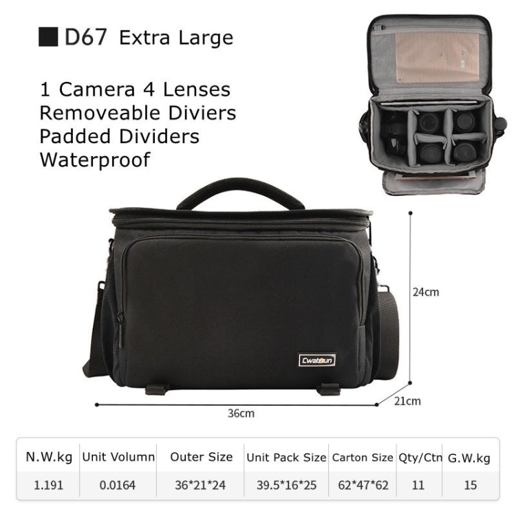 Cwatcun D67 Crossbody Camera Bag Photography Lens Shoulder Bag, Size:36 x 21 x 24cm XL(Black) - free shipping - PMC TechLife - Order now!