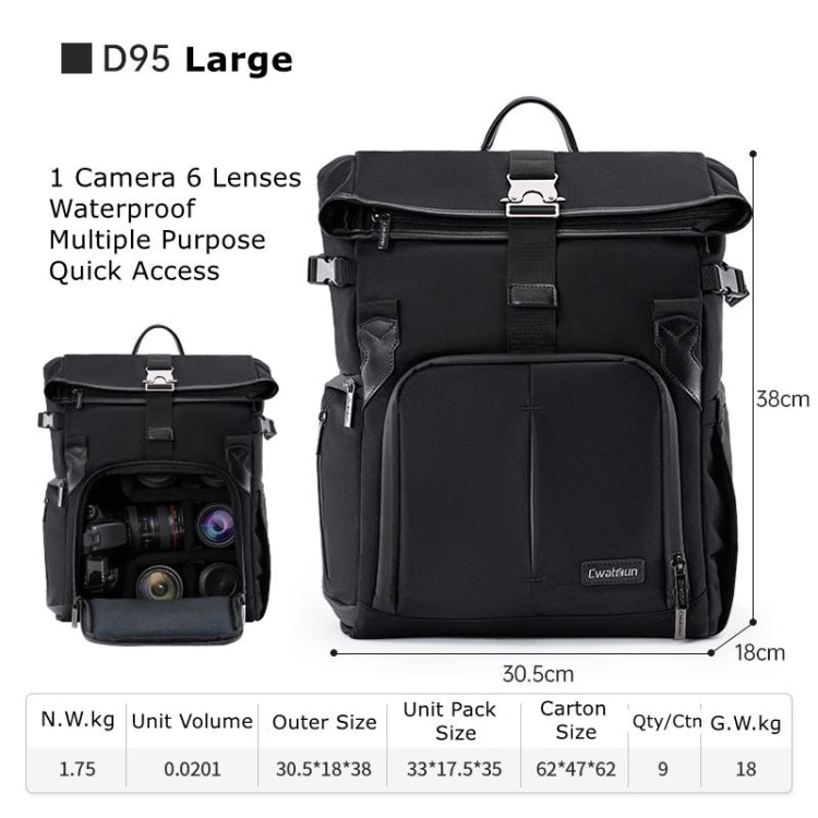 Cwatcun D95 Large Capacity Photography Backpack Shoulders Laptop Camera Bag, Size:30.5 x 18 x 38cm(Dark Black) - free shipping - PMC TechLife - Order now!