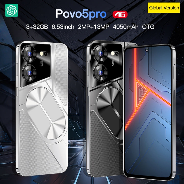Povo5pro / PU31, 3GB+32GB, 6.53 inch Face Identification Android 8.1 MTK6753 Octa Core, Network: 4G, AI GPT4, Dual SIM(Silver) - free shipping - PMC TechLife - Order now!