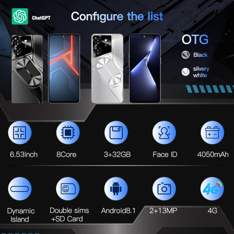 Povo5pro / PU31, 3GB+32GB, 6.53 inch Face Identification Android 8.1 MTK6753 Octa Core, Network: 4G, AI GPT4, Dual SIM(Silver) - free shipping - PMC TechLife - Order now!