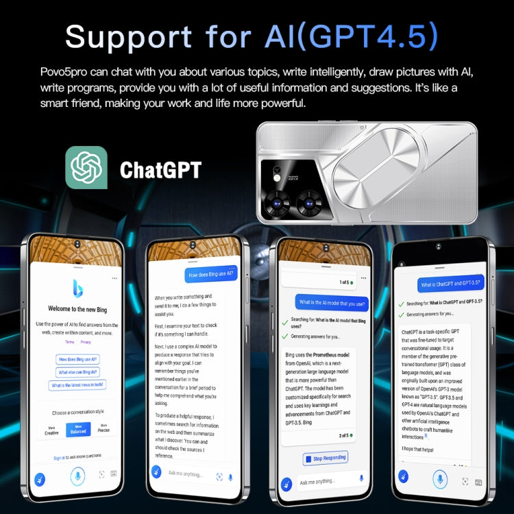 Povo5pro / PU31, 3GB+32GB, 6.53 inch Face Identification Android 8.1 MTK6753 Octa Core, Network: 4G, AI GPT4, Dual SIM(Silver) - free shipping - PMC TechLife - Order now!