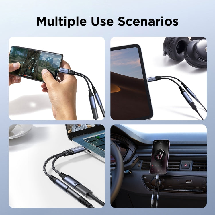 JOYROOM SY-C02 2 in 1 USB-C/Type-C to 3.5mm+USB-C/Type-C Audio Adapter Cable(Black) - free shipping - PMC TechLife - Order now!