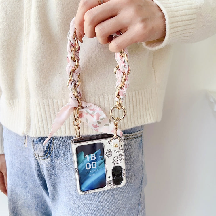 For OPPO Find N2 Flip Pearlescent Paint Painted PC Phone Case with DIY Scarf Bracelet(Sketch Flower) - Find N2 Flip Cases by PMC TechLife | Online Shopping South Africa | PMC TechLife | Buy Now Pay Later Mobicred
