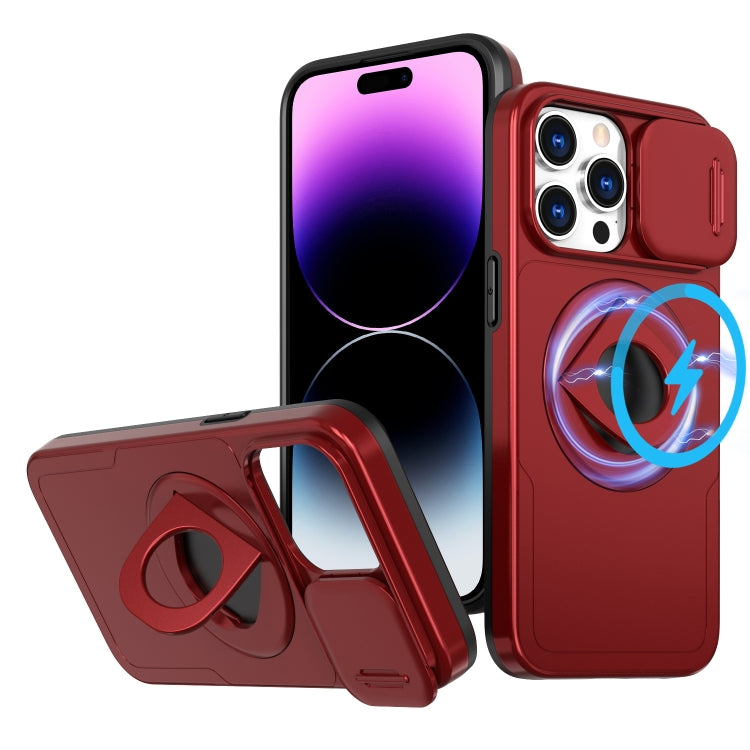 For iPhone 14 Pro Camshield MagSafe Ring Holder Armor Phone Case(Red) - iPhone 14 Pro Cases by PMC TechLife | Online Shopping South Africa | PMC TechLife | Buy Now Pay Later Mobicred