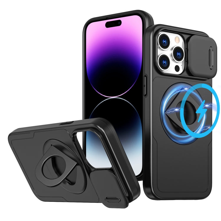 For iPhone 14 Pro Max Camshield MagSafe Ring Holder Armor Phone Case(Black) - iPhone 14 Pro Max Cases by PMC TechLife | Online Shopping South Africa | PMC TechLife