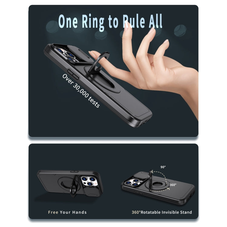 For iPhone 14 Pro Max Camshield MagSafe Ring Holder Armor Phone Case(Black) - iPhone 14 Pro Max Cases by PMC TechLife | Online Shopping South Africa | PMC TechLife
