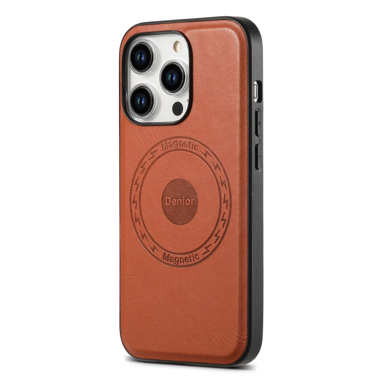 For iPhone 15 Plus Denior Cowhide Texture Leather MagSafe Phone Case(Brown) - iPhone 15 Plus Cases by Denior | Online Shopping South Africa | PMC TechLife | Buy Now Pay Later Mobicred