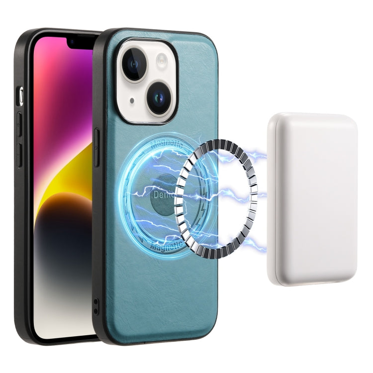 For iPhone 14 Plus Denior Cowhide Texture Leather MagSafe Phone Case(Blue) - free shipping - PMC TechLife - Order now!