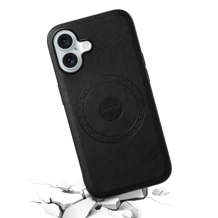 For iPhone 16 Denior Cowhide Texture Leather MagSafe Phone Case(Black) - iPhone 16 Cases by Denior | Online Shopping South Africa | PMC TechLife | Buy Now Pay Later Mobicred