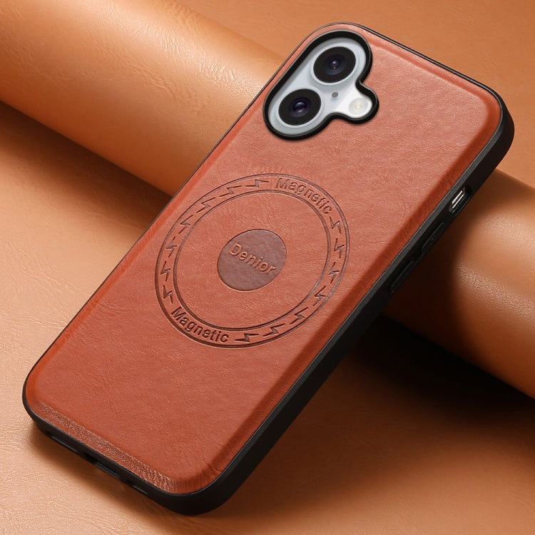 For iPhone 16 Denior Cowhide Texture Leather MagSafe Phone Case(Brown) - iPhone 16 Cases by Denior | Online Shopping South Africa | PMC TechLife | Buy Now Pay Later Mobicred