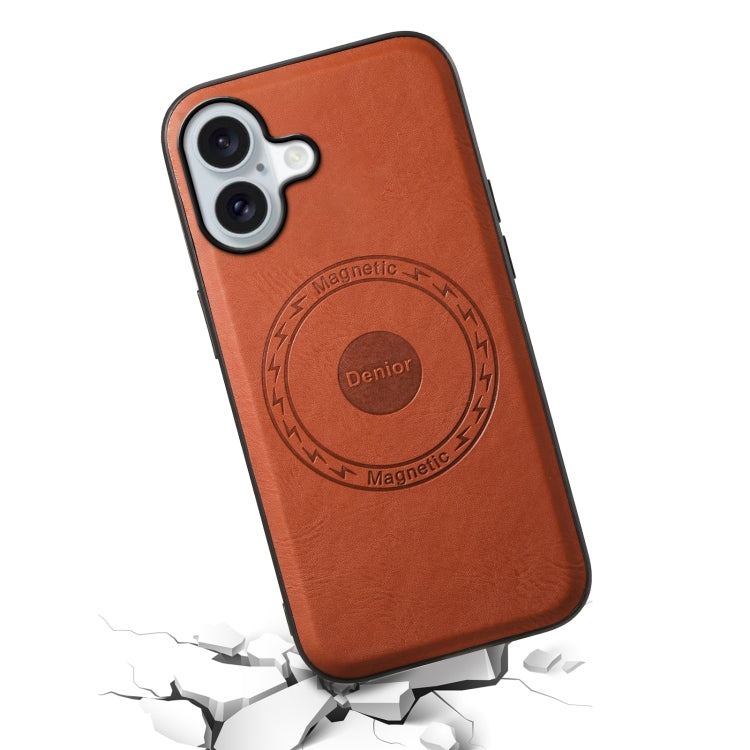 For iPhone 16 Denior Cowhide Texture Leather MagSafe Phone Case(Brown) - iPhone 16 Cases by Denior | Online Shopping South Africa | PMC TechLife | Buy Now Pay Later Mobicred