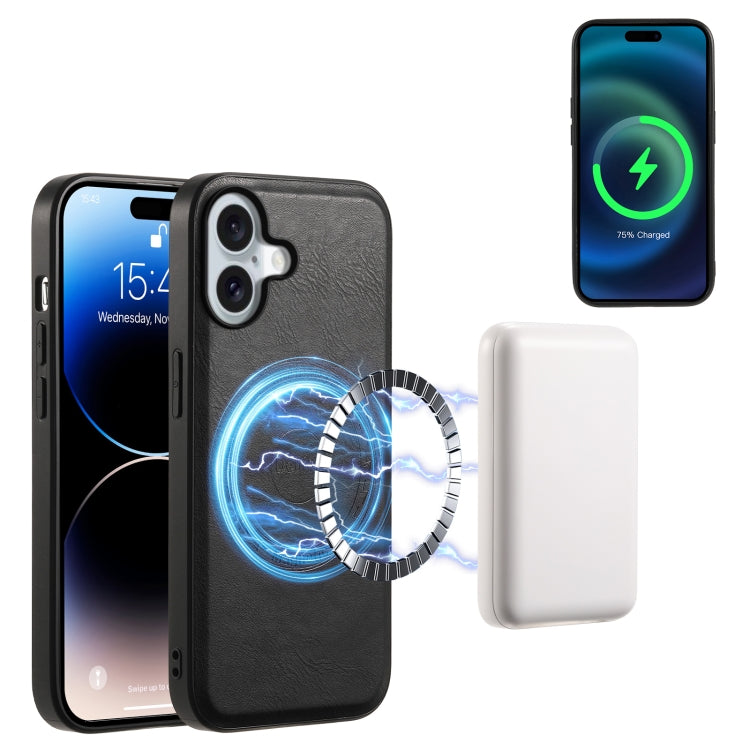 For iPhone 16 Plus Denior Cowhide Texture Leather MagSafe Phone Case(Black) - iPhone 16 Plus Cases by Denior | Online Shopping South Africa | PMC TechLife | Buy Now Pay Later Mobicred