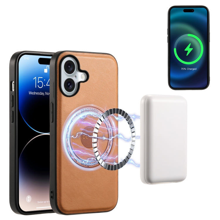 For iPhone 16 Plus Denior Cowhide Texture Leather MagSafe Phone Case(Khaki) - free shipping - PMC TechLife - Order now!