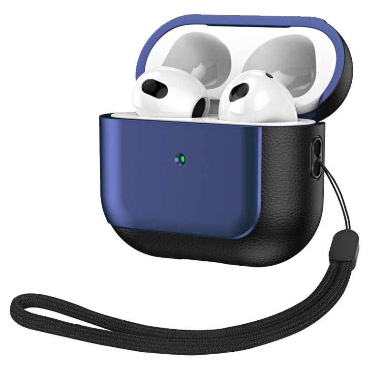 For AirPods 3 Electroplated Leather Texture Wireless Earphones Protective Case(Navy Blue) - For AirPods 3 by PMC Jewellery | Online Shopping South Africa | PMC Jewellery | Buy Now Pay Later Mobicred