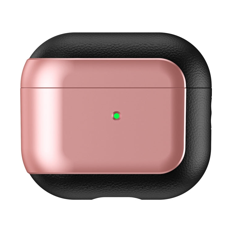 For AirPods 3 Electroplated Leather Texture Wireless Earphones Protective Case(Rose Pink) - For AirPods 3 by PMC Jewellery | Online Shopping South Africa | PMC Jewellery | Buy Now Pay Later Mobicred