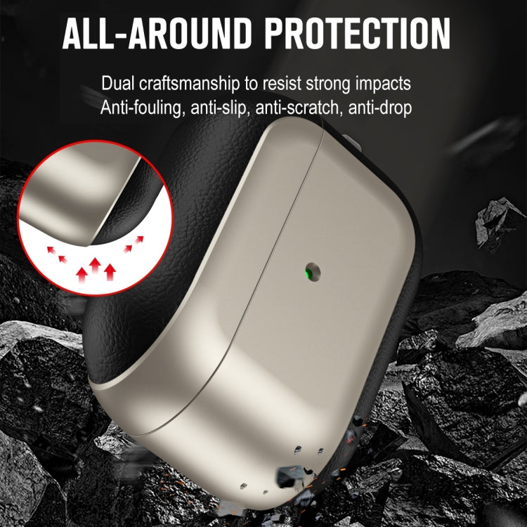 For AirPods Pro Electroplated Leather Texture Wireless Earphones Protective Case(Titanium Grey) - For AirPods Pro by PMC Jewellery | Online Shopping South Africa | PMC Jewellery | Buy Now Pay Later Mobicred