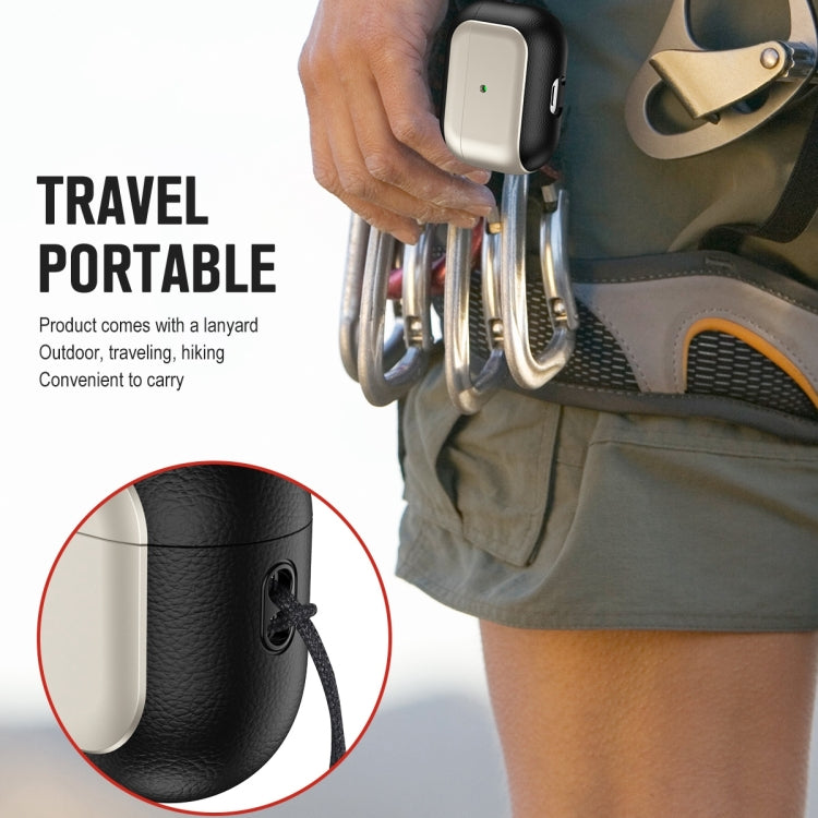 For AirPods 3 Electroplated Leather Texture Wireless Earphones Protective Case(Titanium Grey) - free shipping - PMC Jewellery - Order now!