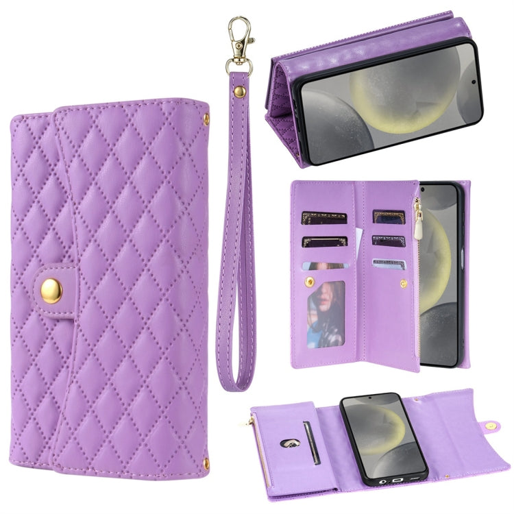 For Samsung Galaxy S24+ 5G Zipper Multi-Card Wallet Rhombic Leather Phone Case(Purple) - Galaxy S24+ 5G Cases by PMC TechLife | Online Shopping South Africa | PMC TechLife | Buy Now Pay Later Mobicred