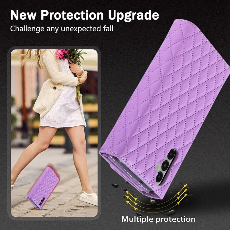 For Samsung Galaxy S24+ 5G Zipper Multi-Card Wallet Rhombic Leather Phone Case(Purple) - Galaxy S24+ 5G Cases by PMC TechLife | Online Shopping South Africa | PMC TechLife | Buy Now Pay Later Mobicred