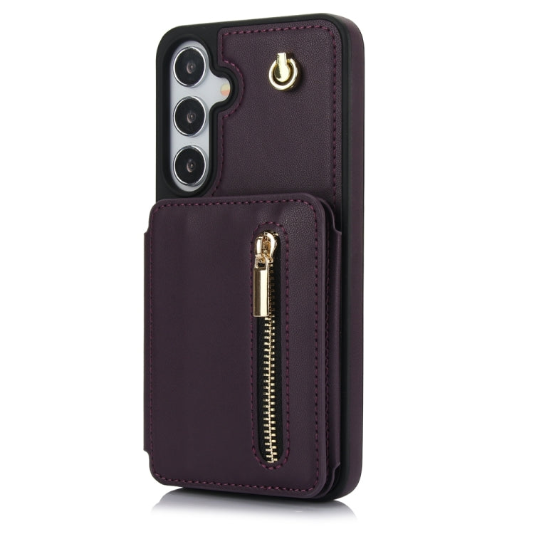 For Samsung Galaxy S24+ 5G YM006 Skin Feel Zipper Card Bag Phone Case with Dual Lanyard(Dark Purple) - Galaxy S24+ 5G Cases by PMC Jewellery | Online Shopping South Africa | PMC Jewellery | Buy Now Pay Later Mobicred