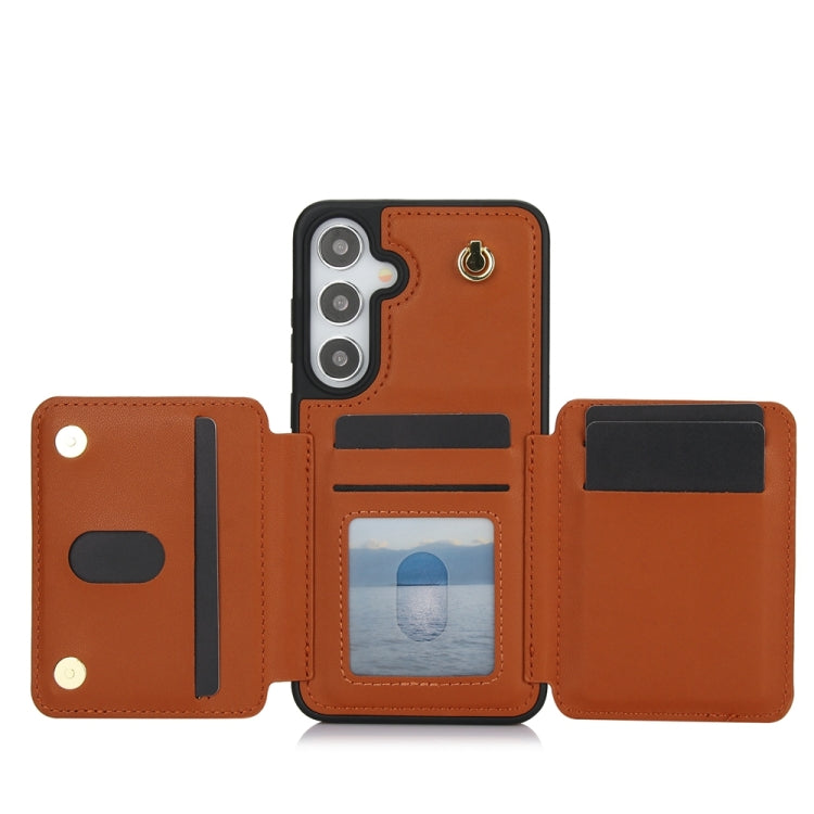 For Samsung Galaxy S24+ 5G YM006 Skin Feel Zipper Card Bag Phone Case with Dual Lanyard(Brown) - Galaxy S24+ 5G Cases by PMC Jewellery | Online Shopping South Africa | PMC Jewellery | Buy Now Pay Later Mobicred