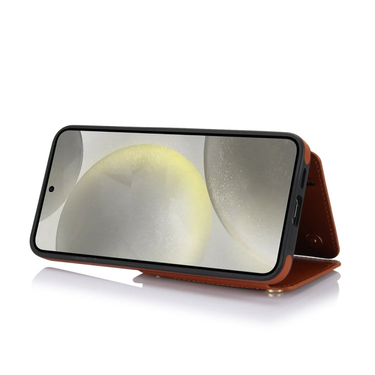 For Samsung Galaxy S24+ 5G YM006 Skin Feel Zipper Card Bag Phone Case with Dual Lanyard(Brown) - Galaxy S24+ 5G Cases by PMC Jewellery | Online Shopping South Africa | PMC Jewellery | Buy Now Pay Later Mobicred