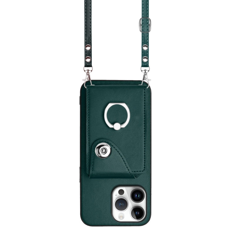 For iPhone 16 Pro Max Organ Card Bag Ring Holder Phone Case with Long Lanyard(Green) - iPhone 16 Pro Max Cases by PMC TechLife | Online Shopping South Africa | PMC TechLife | Buy Now Pay Later Mobicred