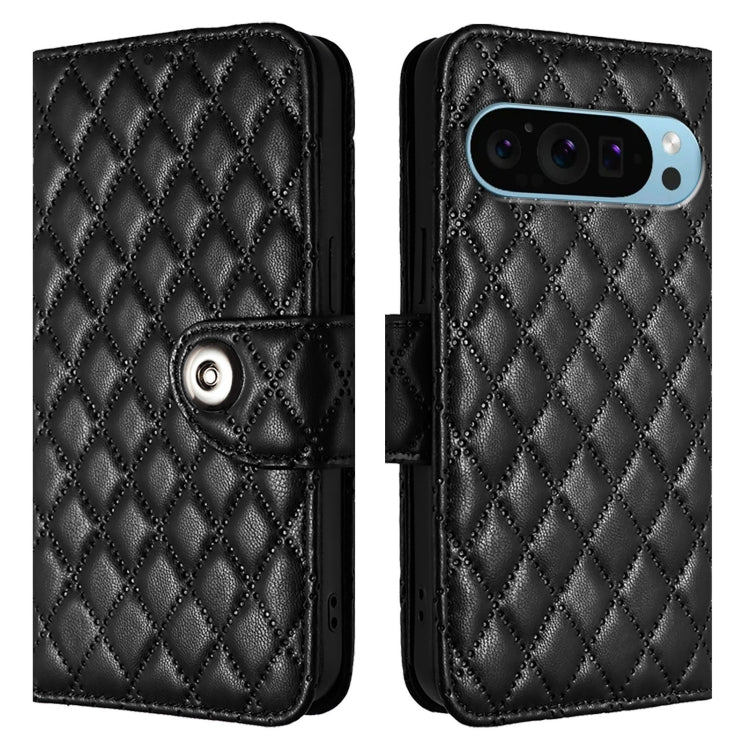For Google Pixel 9 Pro XL Rhombic Texture Flip Leather Phone Case with Lanyard(Black) - Google Cases by PMC TechLife | Online Shopping South Africa | PMC TechLife | Buy Now Pay Later Mobicred
