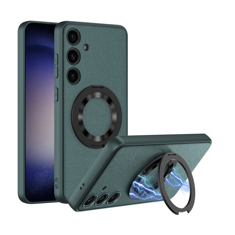For Samsung Galaxy S24 5G GKK Skin Feel Leather MagSafe Magnetic Phone Case with Holder(Green) - Galaxy S24 5G Cases by GKK | Online Shopping South Africa | PMC TechLife | Buy Now Pay Later Mobicred