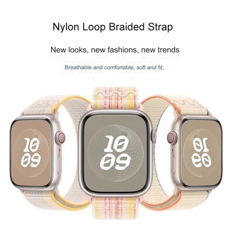 For Apple Watch Series 10 42mm / 9 41mm Loop Nylon Watch Band(Starlight Yellow Pink) - free shipping - PMC TechLife - Order now!