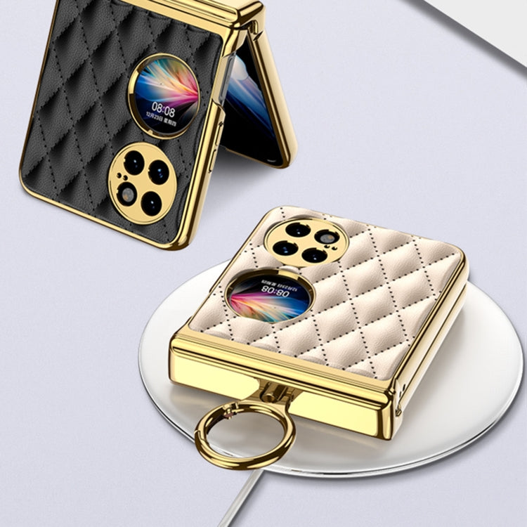 For vivo X Flip GKK Integrated Rhombus Pattern Electroplating Leather Magnetic Phone Case with Ring(Black) - free shipping - PMC Jewellery - Order now!